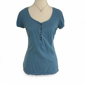 Aeropostale Baby Doll Henley Y2K Blue 2000s Top Womens Size Large Full Length